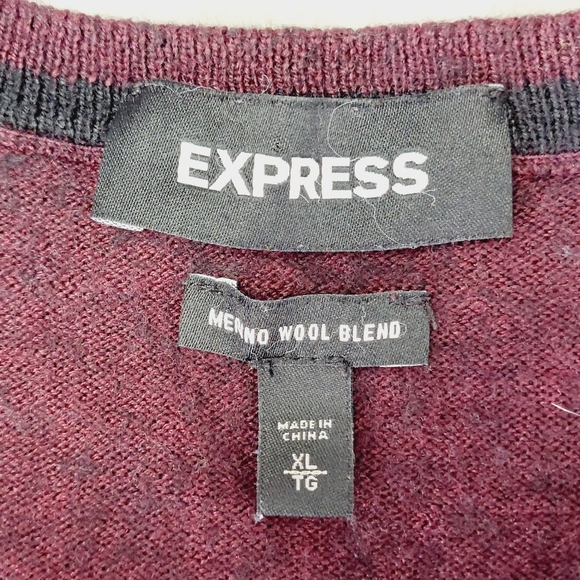 Express Burgundy Merino Wool Blend Long Sleeve V Neck Sweater P1746 - Picture 6 of 8